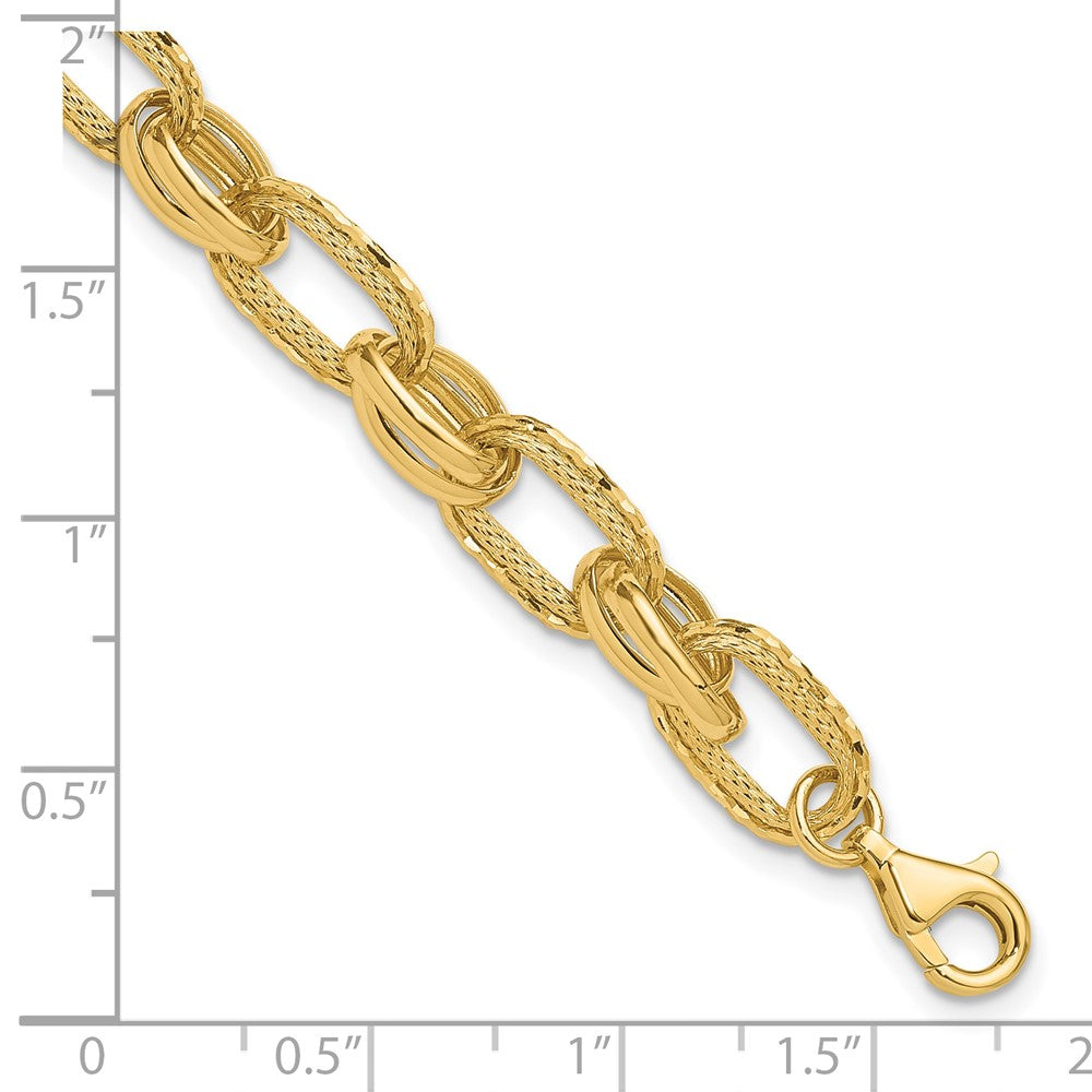 14K Yellow Gold Polished/Textured/Diamond Cut Fancy Link Bracelet