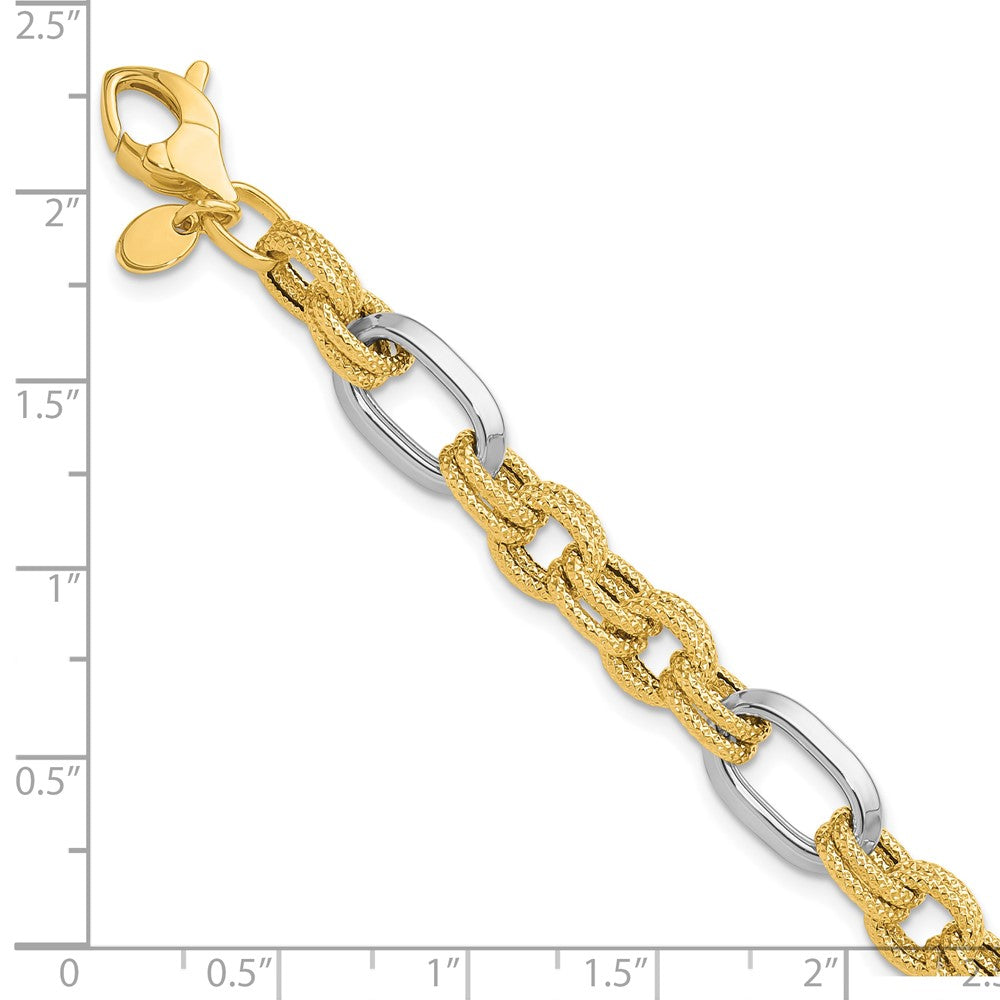 14K Two Tone Polished And Textured Fancy Link Bracelet