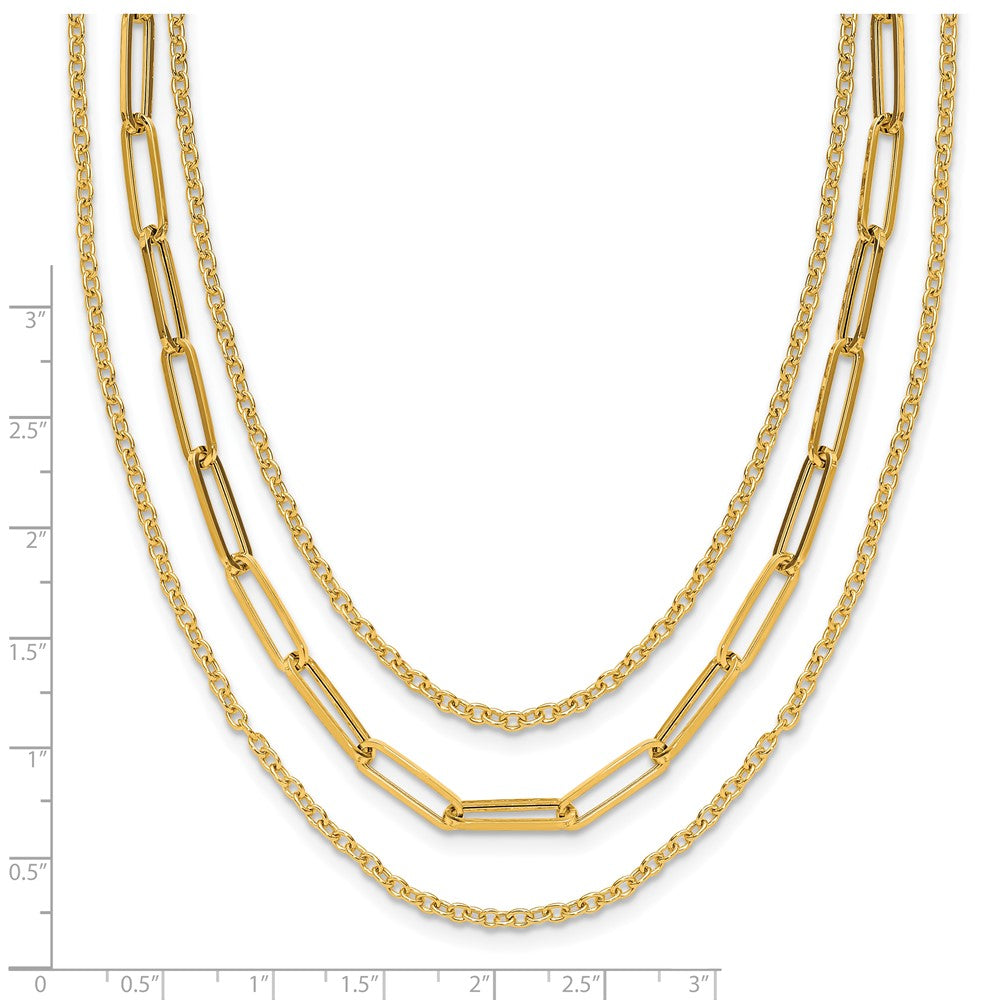 14K Yellow Gold Polished 3 Strand Fancy Link Necklace