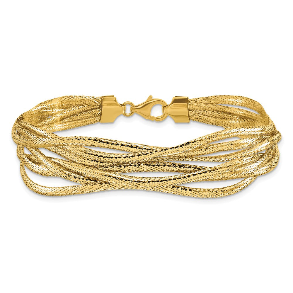 14K Yellow Gold Polished Mesh Diamond Cut 4 Strand Wave Bracelet