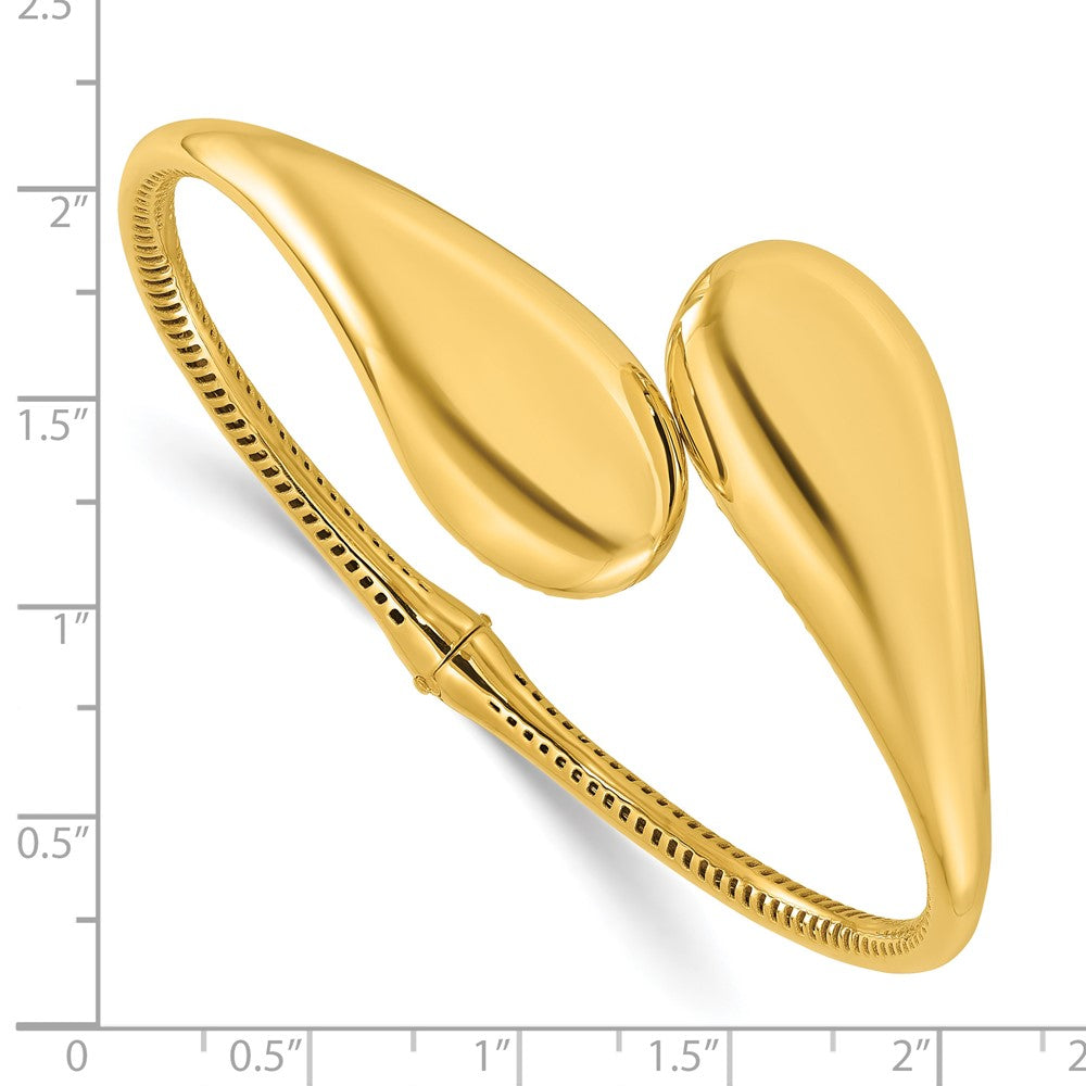 14K Yellow Gold Polished Bypass Teardrop Hinged Bangle