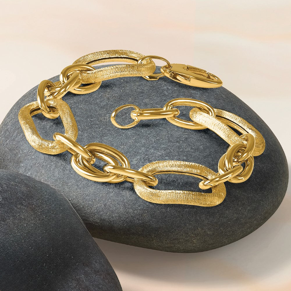 14K Yellow Gold Polished And Satin Fancy Link Bracelet