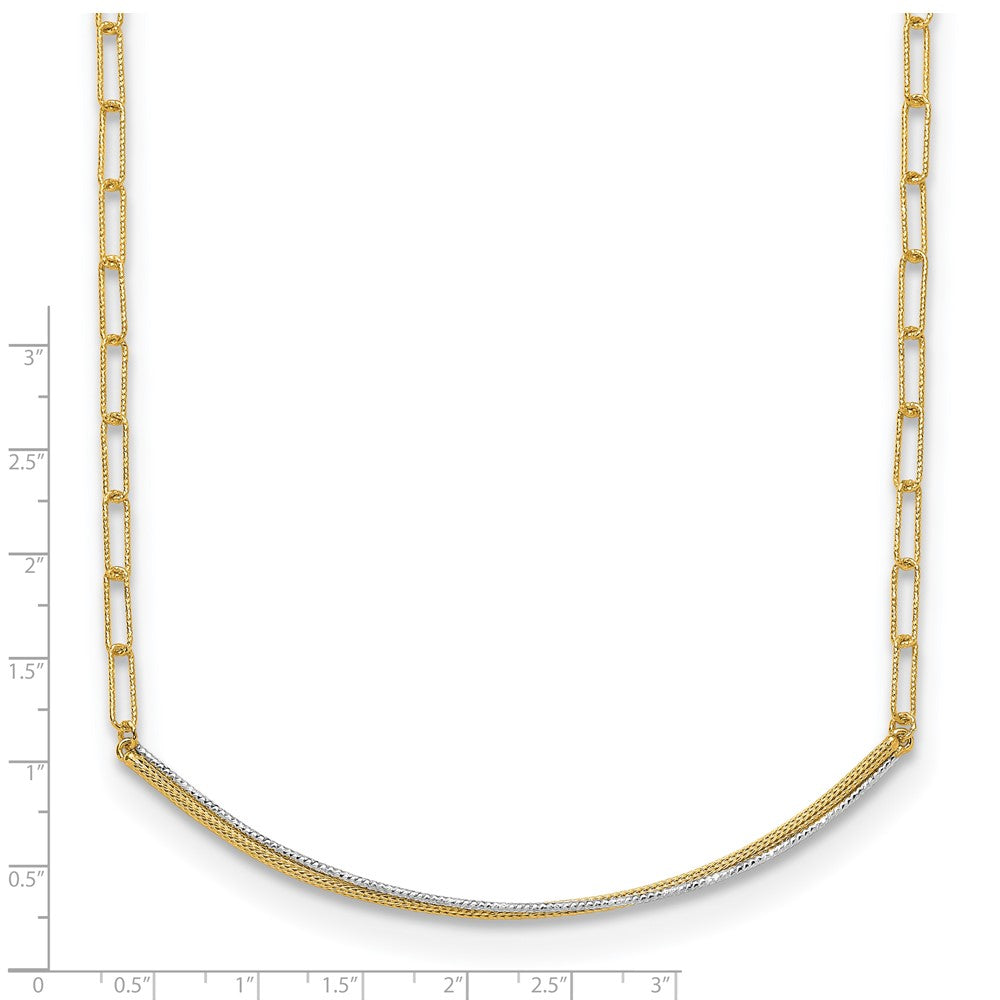 14K Yellow & Rhodium Polished And Diamond Cut Bar Necklace