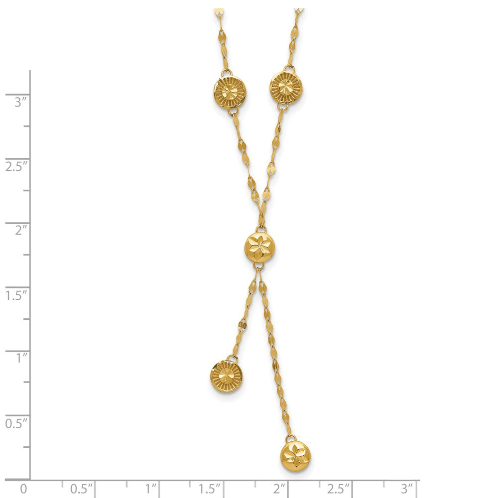 14K Yellow Gold Polished And Diamond Cut Disc Design 2In Ext. Necklace