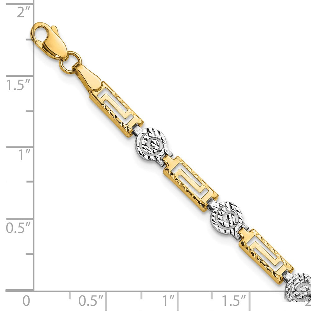 14K Two Tone Polished And Diamond Cut Fancy Link Bracelet