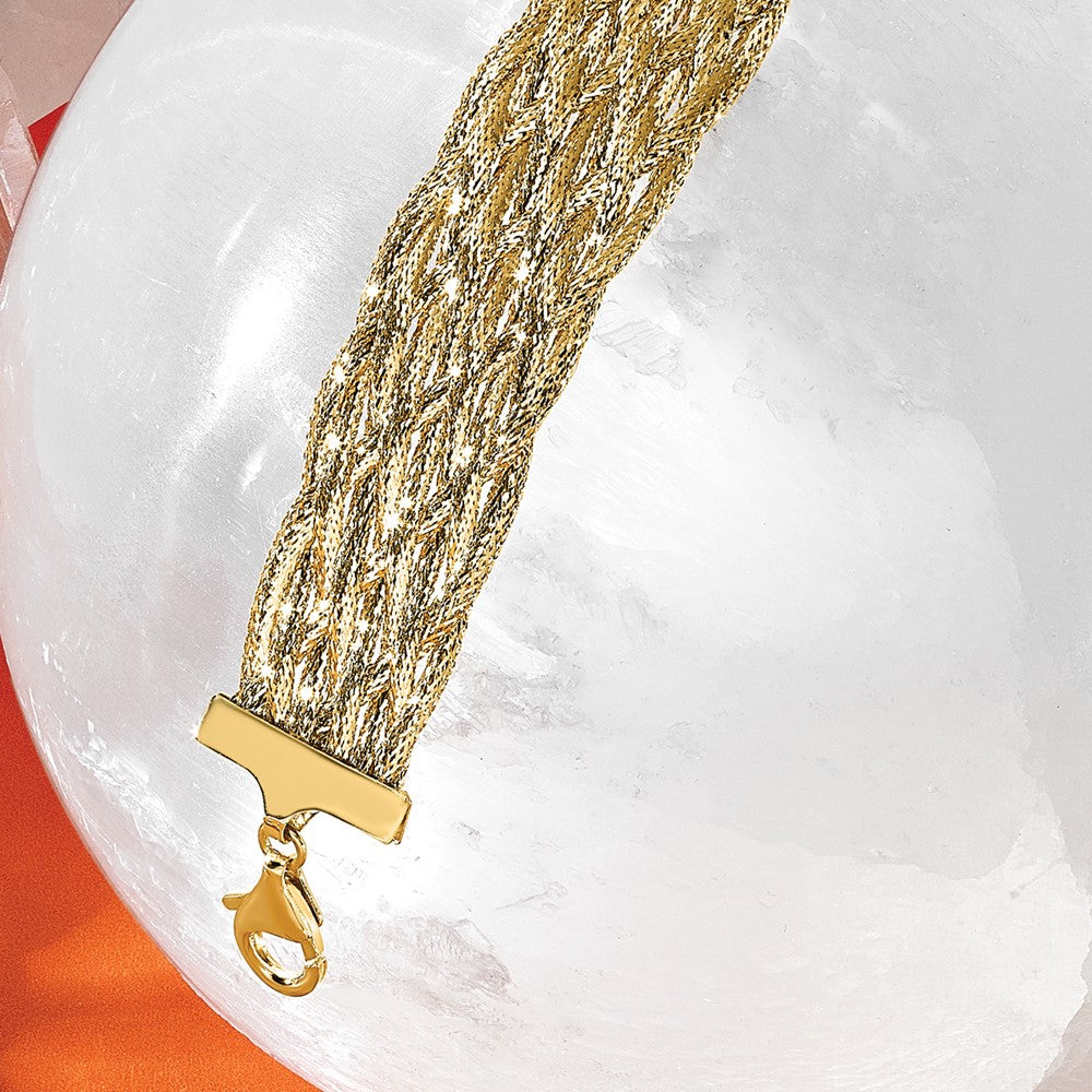 14K Yellow Gold Polished Braided Mesh Bracelet