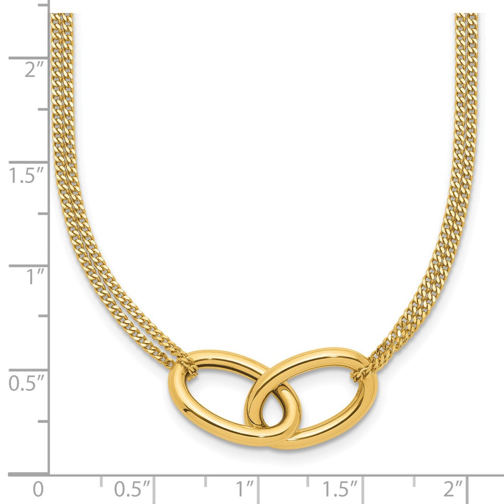 14K Yellow Gold Polished Intertwined Ovals 2 Strand 1In Ext. Necklace