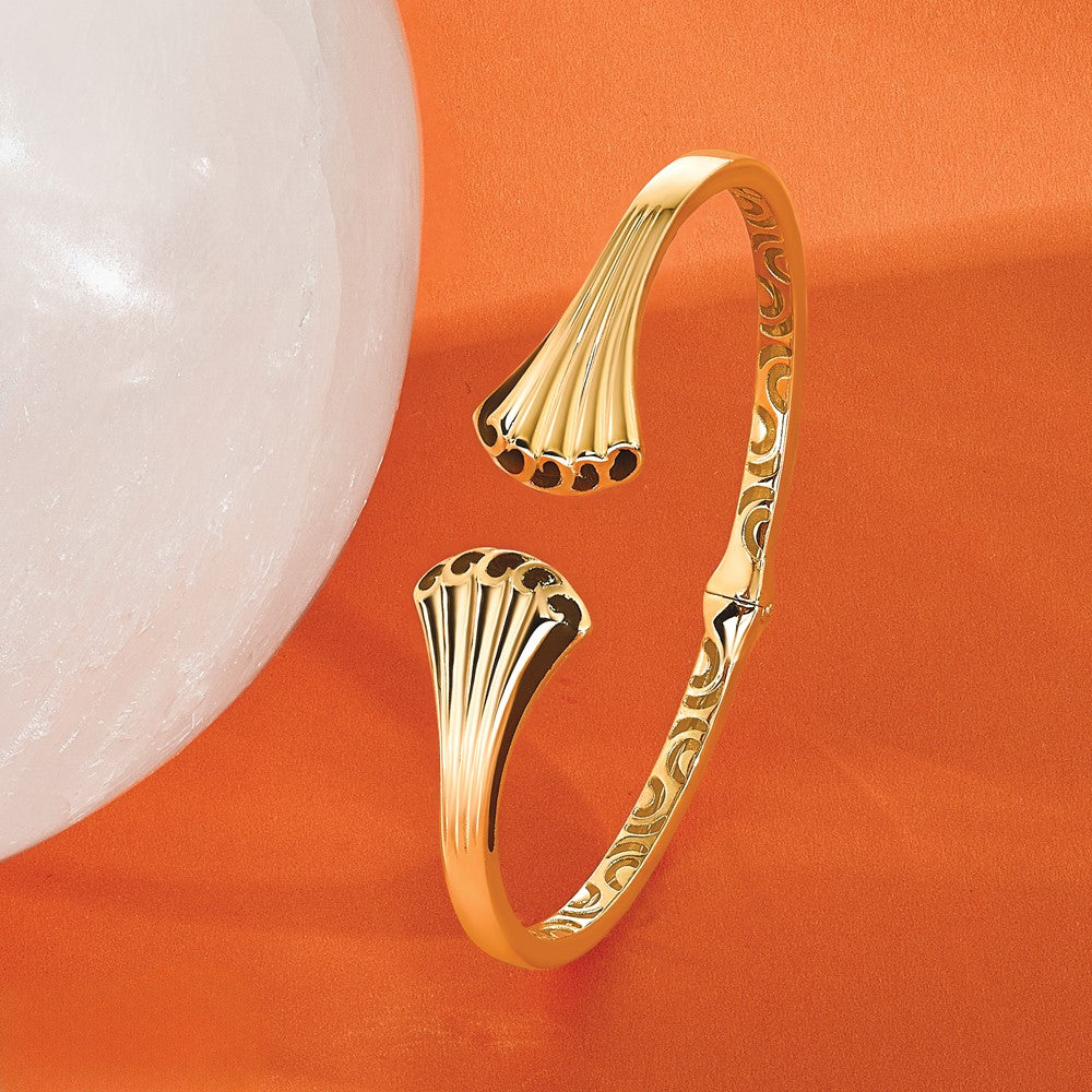 14K Yellow Gold Black Enamel Polished Fancy Hinged Cuff Bangle