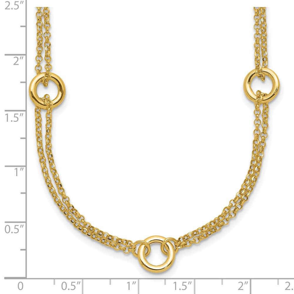 14K Yellow Gold Polished/Dia Cut 2 Strand Circle Link 2In Ext. Necklace
