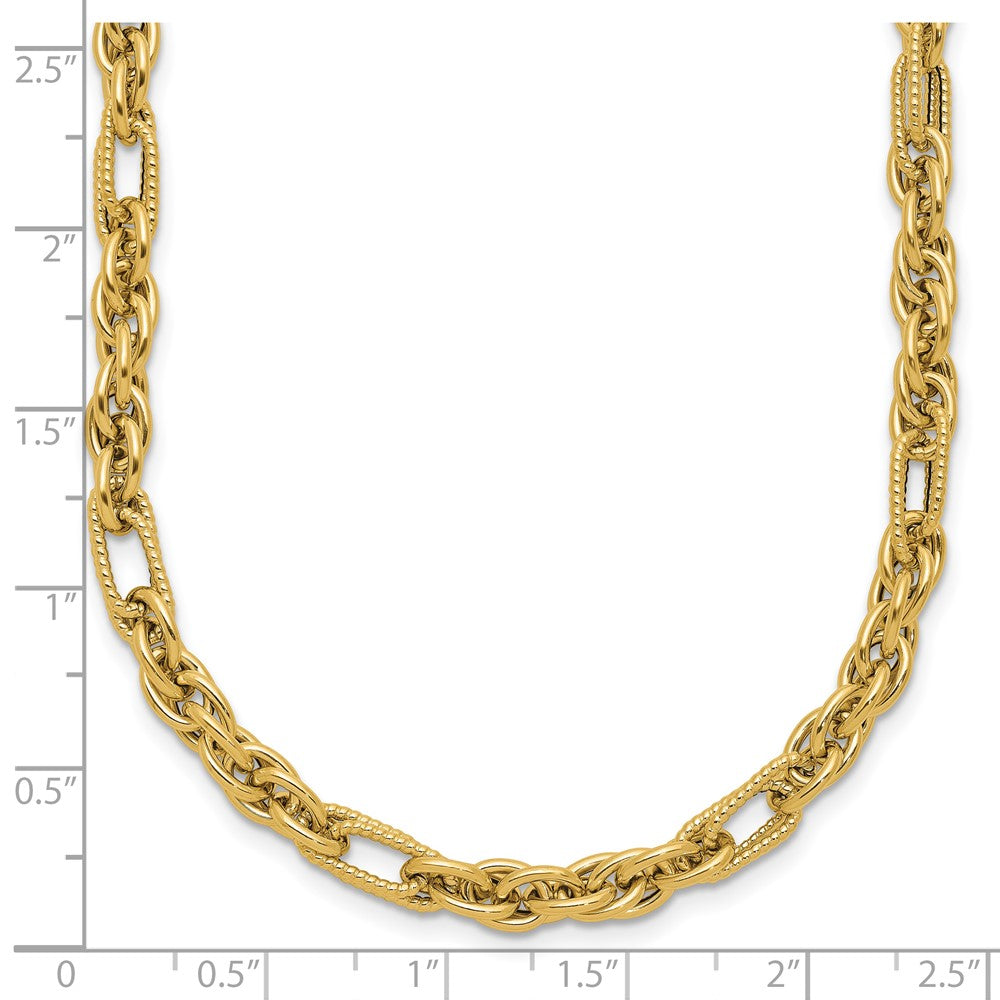 14K Yellow Gold Polished And Textured Fancy Link Necklace