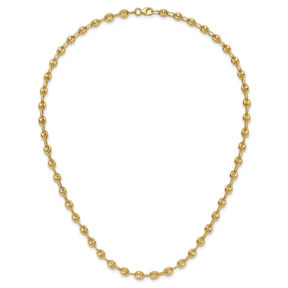 14K Yellow Gold Polished Puffed Mariner Link Necklace