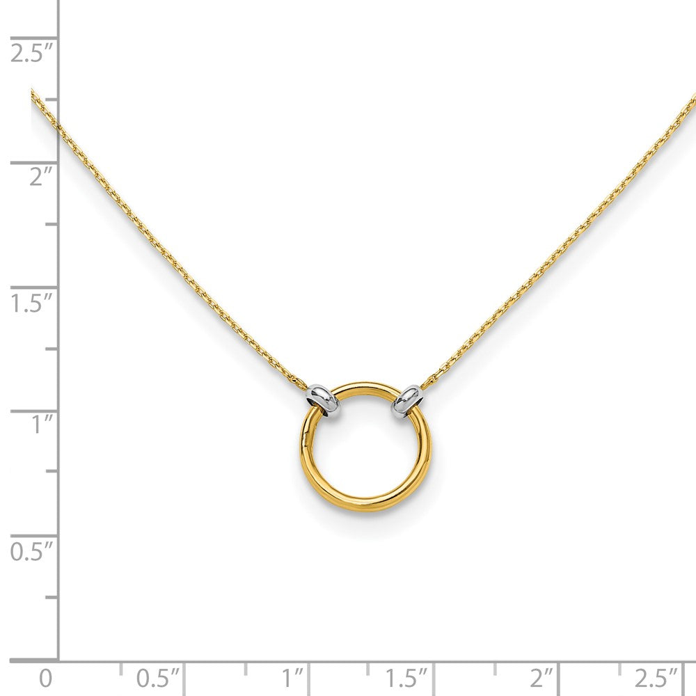 14K Yellow Gold With Rhodium Polished Circle Necklace