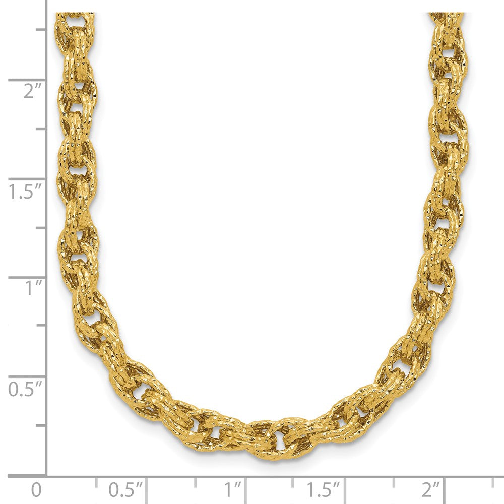 14K Yellow Gold Polished/Textured/Dia Cut Twisted Link Necklace
