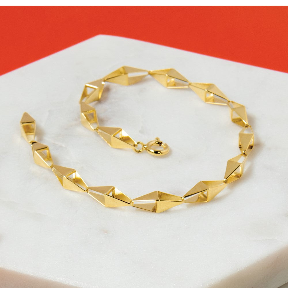 14K Yellow Gold Polished Geometric Link Bracelet