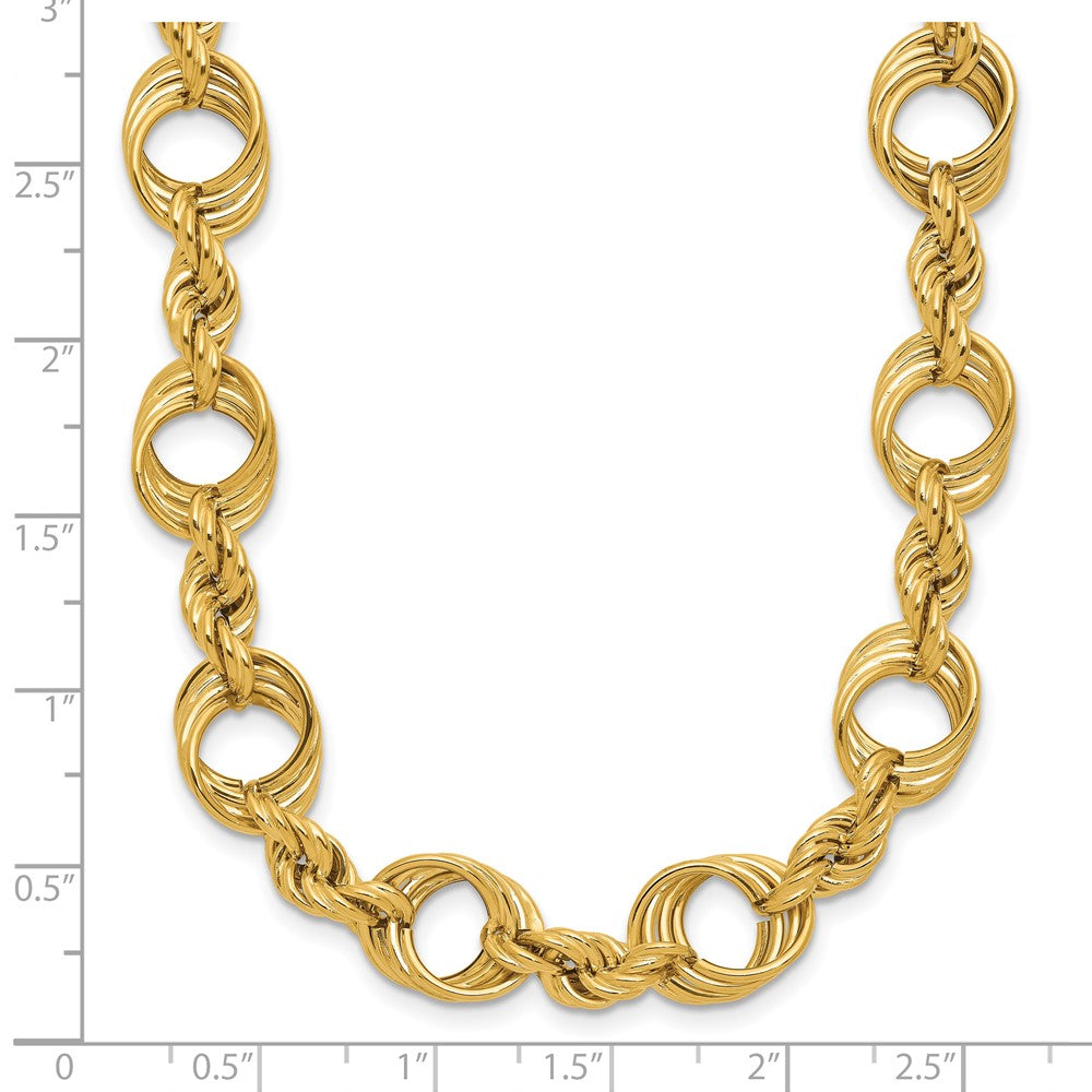 14K Yellow Gold Polished Fancy Circle And Rope Link Necklace