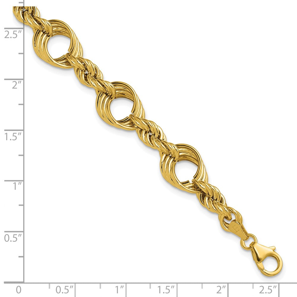 14K Yellow Gold Polished Fancy Circle And Rope Link Bracelet