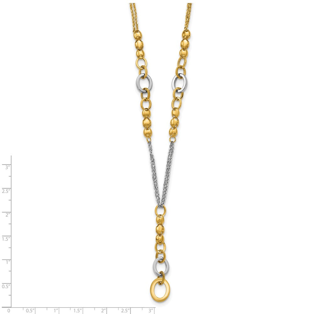 14K Yellow & Rhodium White Rh Polished Fancy 2 Strand Oval Link Necklace