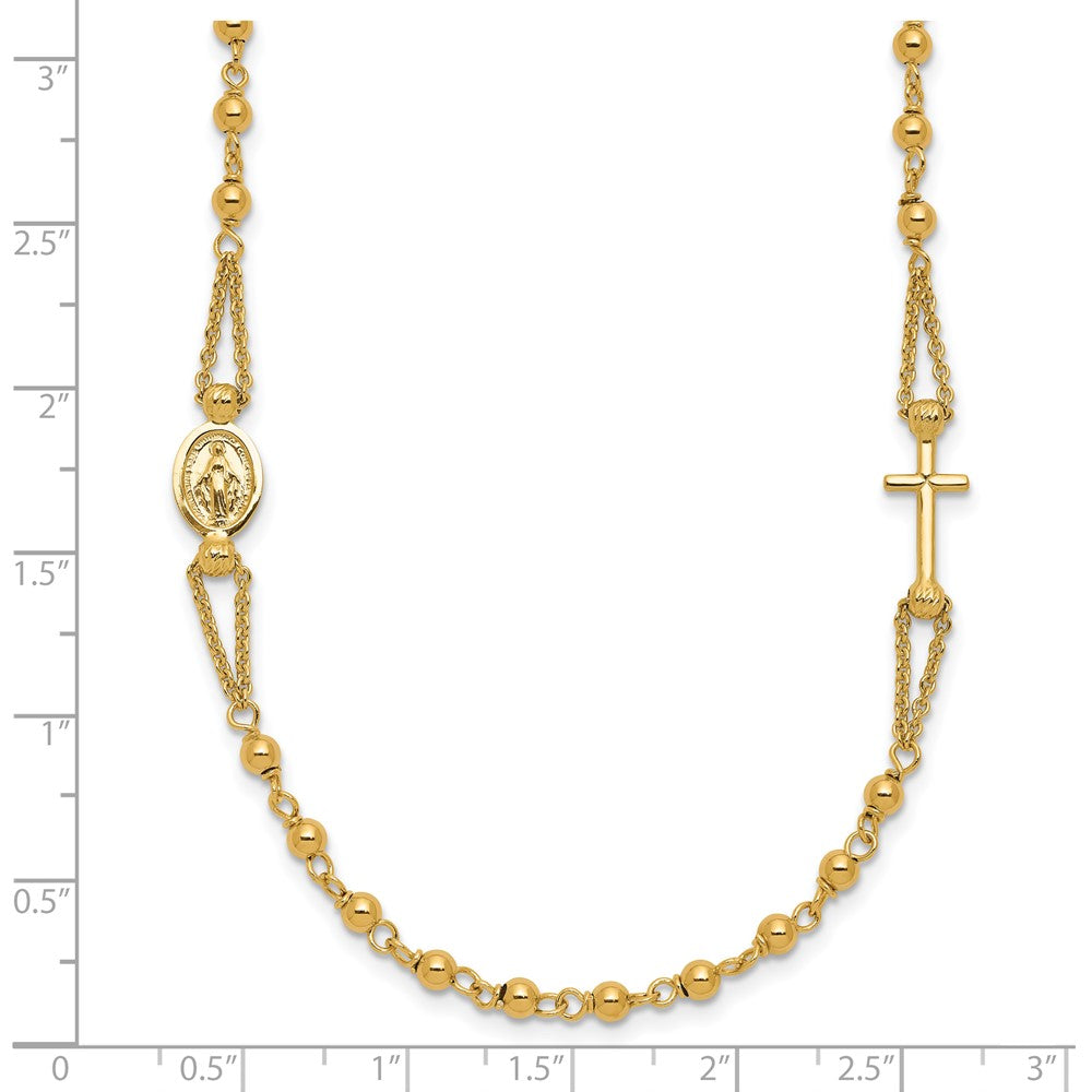 14K Yellow Gold Polish/Dia Cut/Beaded Religious Rosary Style Necklace