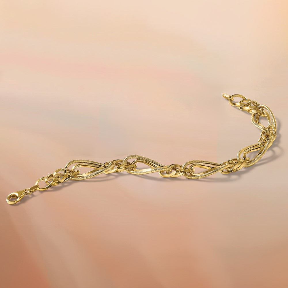 14K Yellow Gold Polished And Textured Fancy Link Bracelet