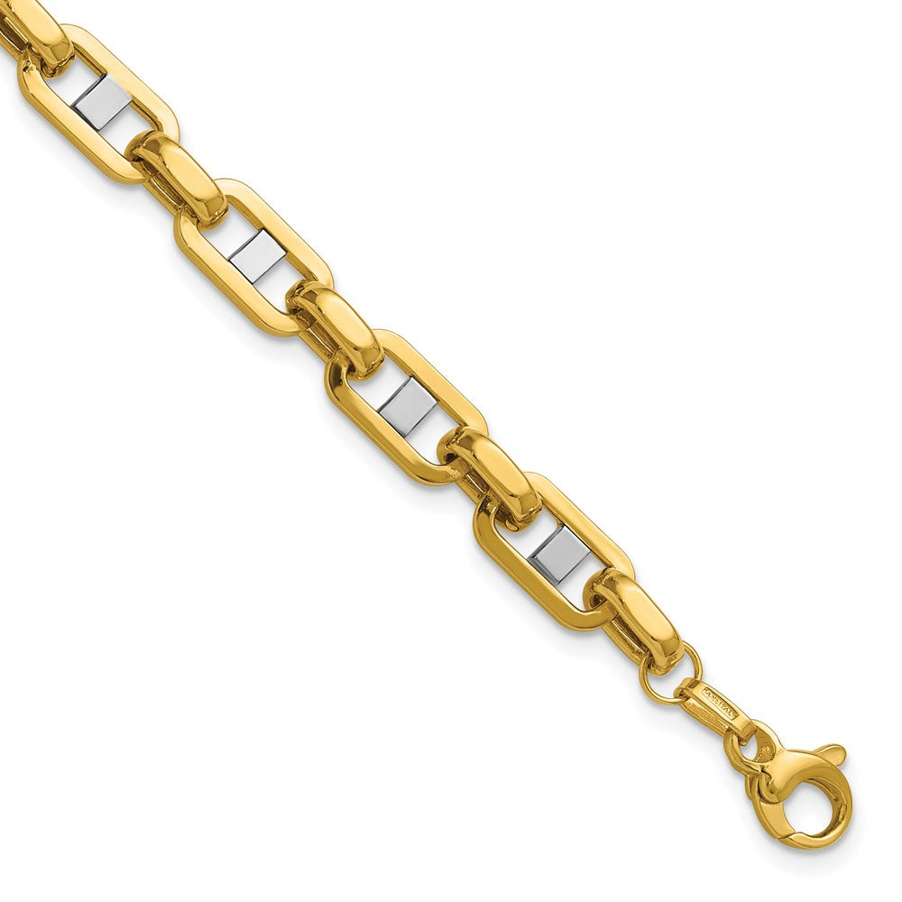 14K Yellow & Rhodium Wht Rh Polished Fancy Flat Anchor Men'S Link Bracelet
