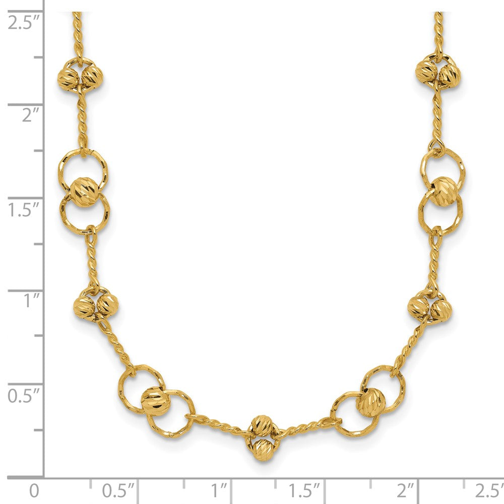 14K Yellow Gold Polished/Dia Cut Twisted Circles W/ 1In Ext. Necklace