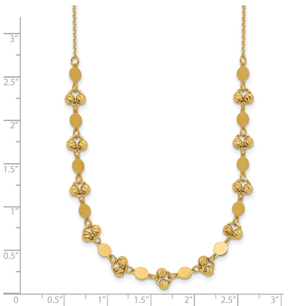 14K Yellow Gold Polished D/C Beaded Fancy Circles W/ 1In Ext. Necklace
