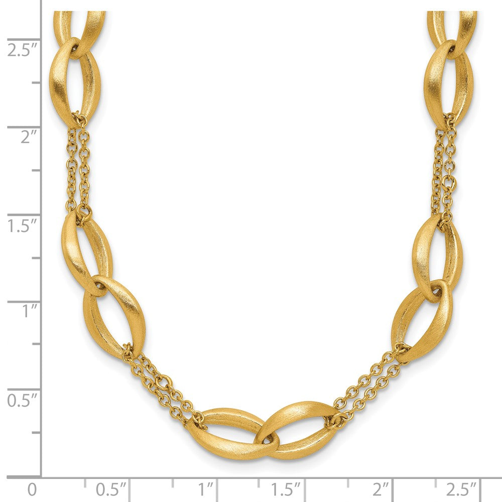 14K Yellow Gold Polished And Brushed 2 Strand Navette Link Necklace