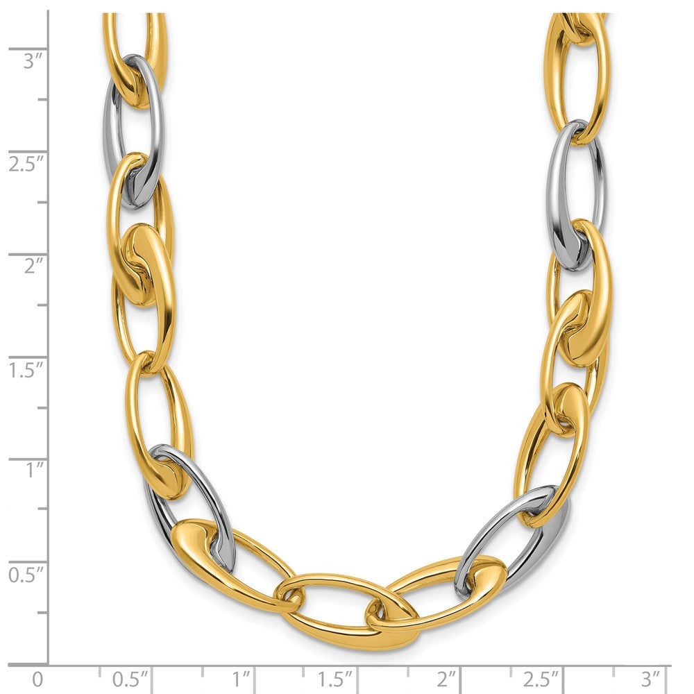 14K Two Tone Polished Tapered Oval Link Necklace