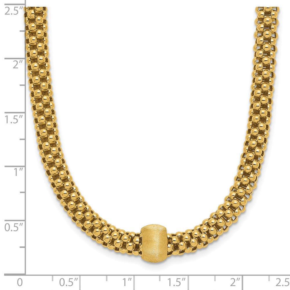14K Yellow Gold Polished And Brushed Bead Popcorn Mesh Necklace