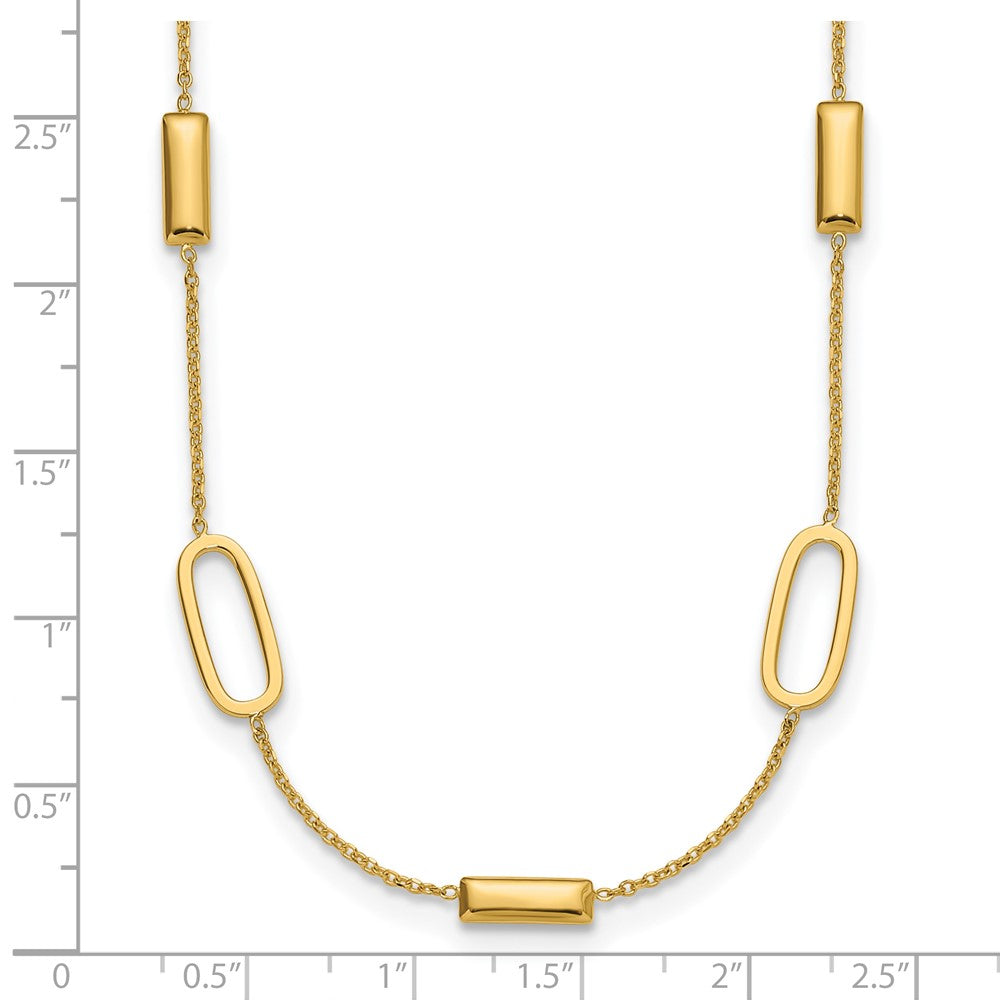 14K Yellow Gold Polished Elongated Oval And Bar 2In Ext. Necklace