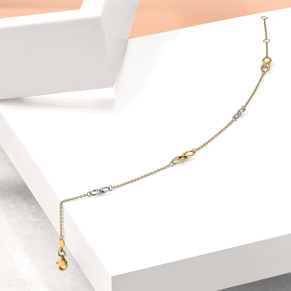 14K Two-Tone Polished W/1In Ext. Anklet