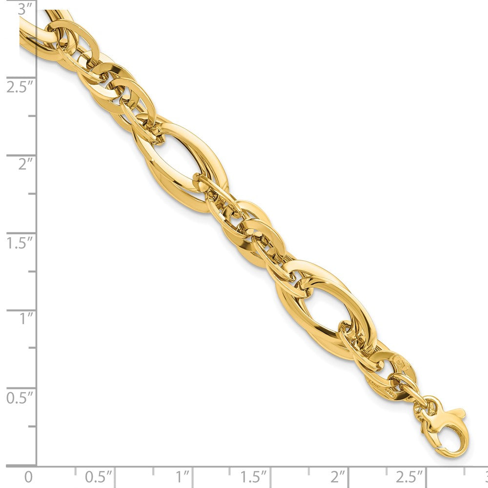 7 Inch 14K Polished Fancy Link .75In Ext. Bracelet