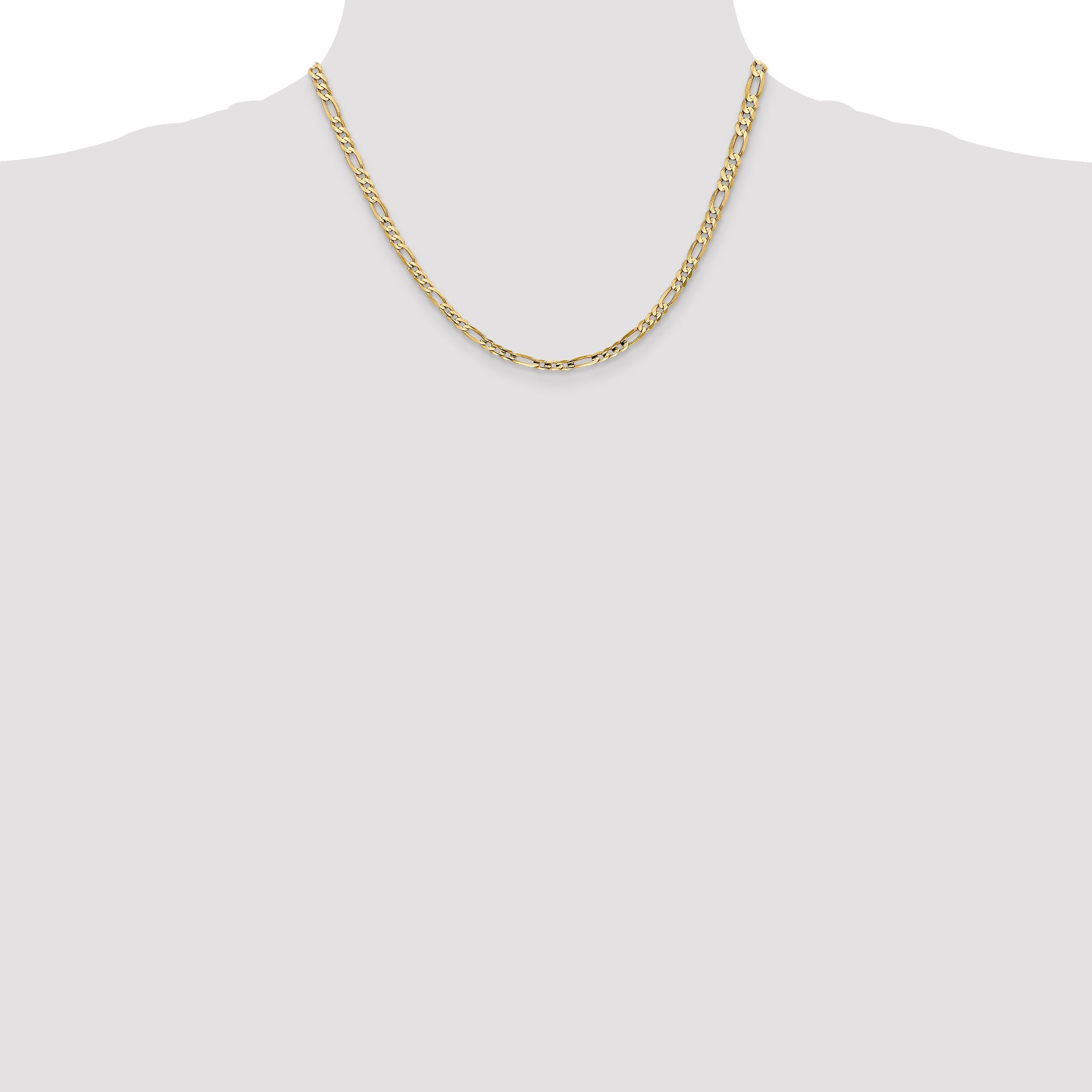 14K Yellow Gold 18 Inch 4mm Concave Open Figaro With Lobster Clasp Chain Necklace