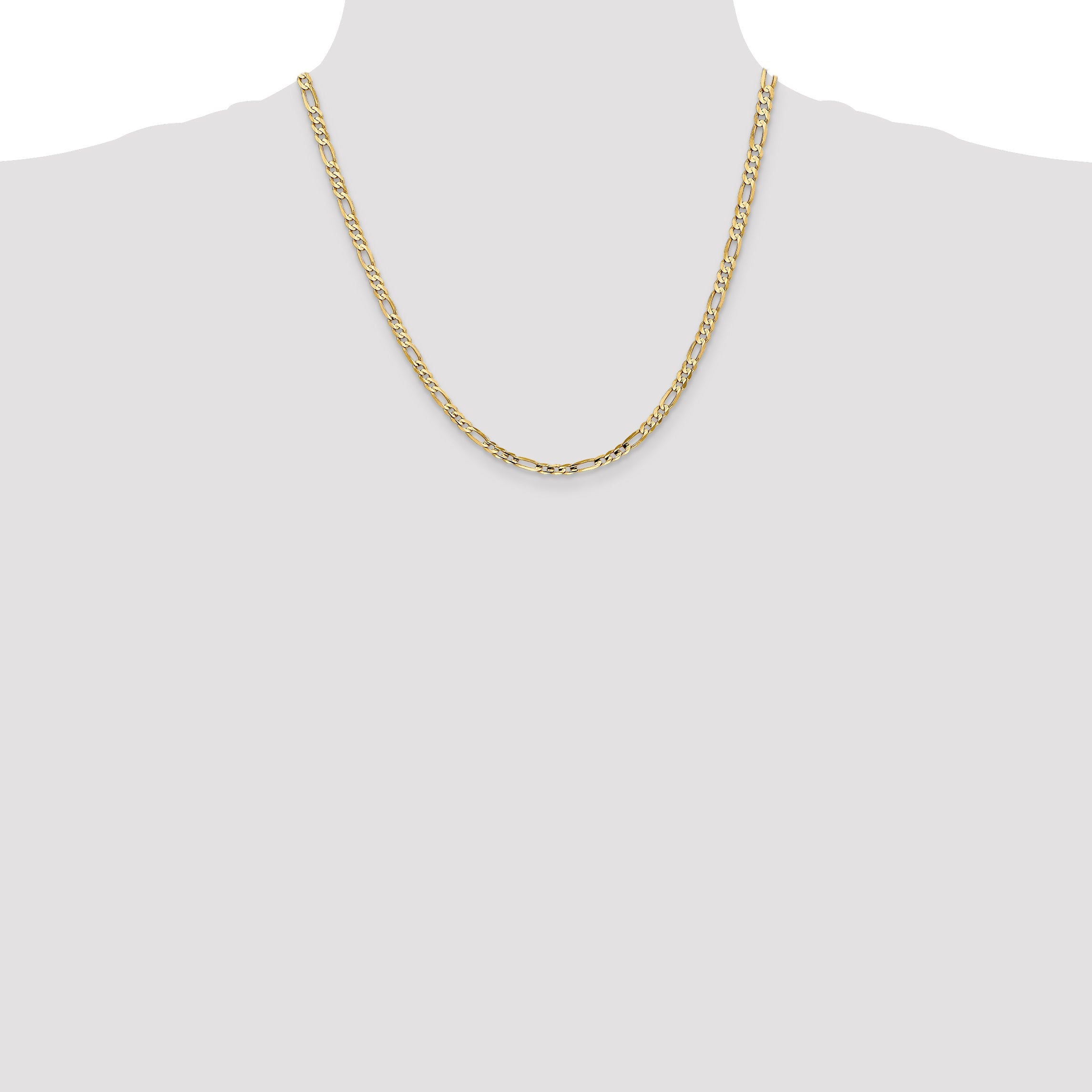 14K Yellow Gold 20 Inch 4mm Concave Open Figaro With Lobster Clasp Chain Necklace