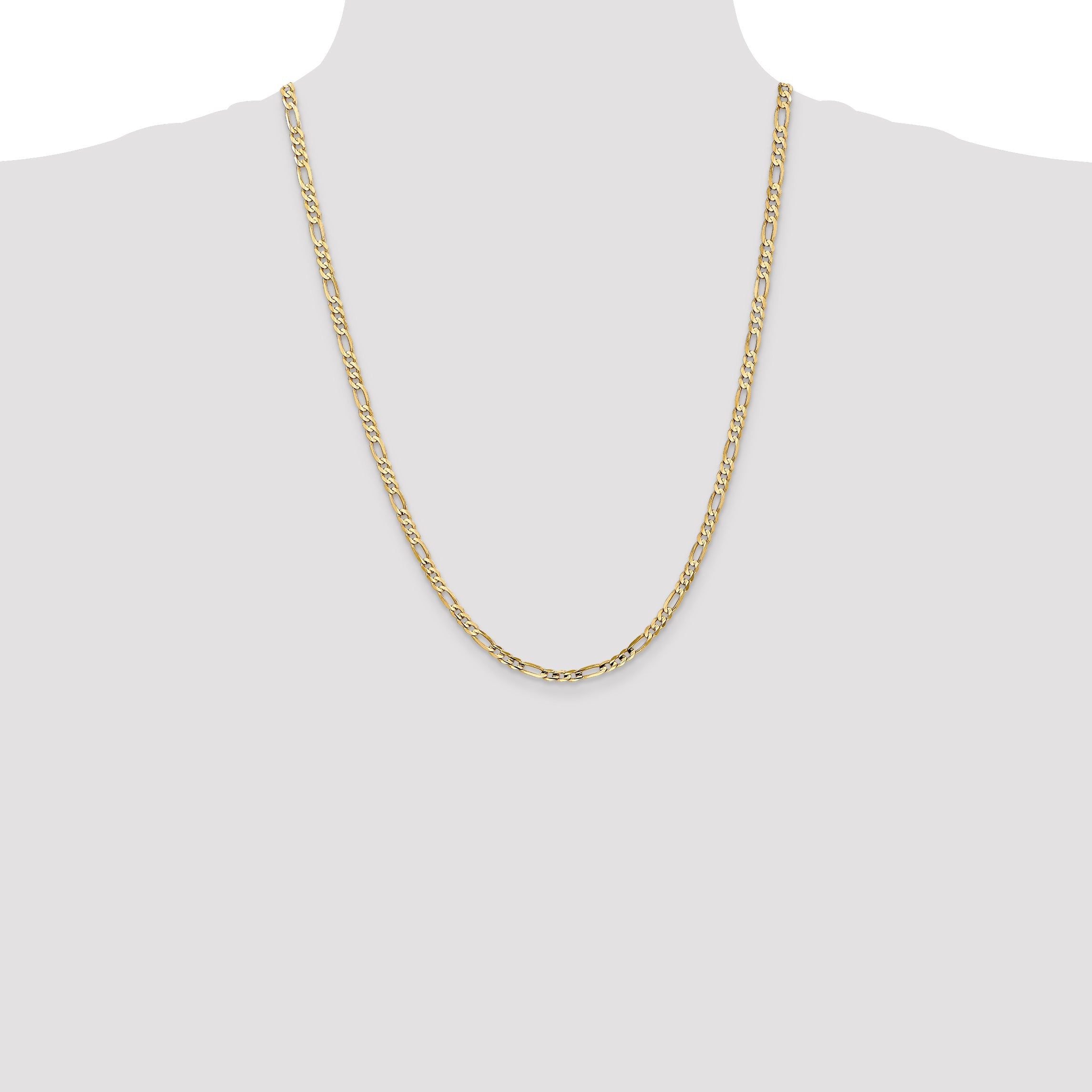14K Yellow Gold 24 Inch 4mm Concave Open Figaro With Lobster Clasp Chain Necklace