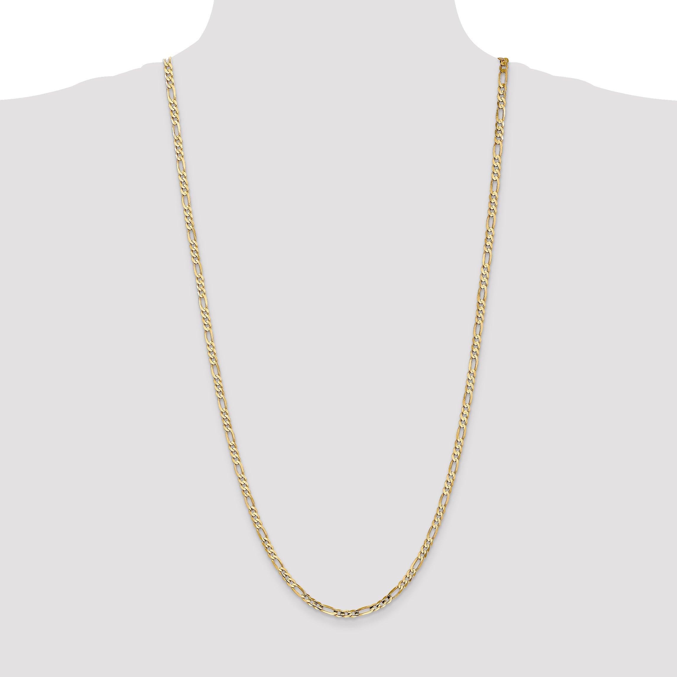 14K Yellow Gold 30 Inch 4mm Concave Open Figaro With Lobster Clasp Chain Necklace
