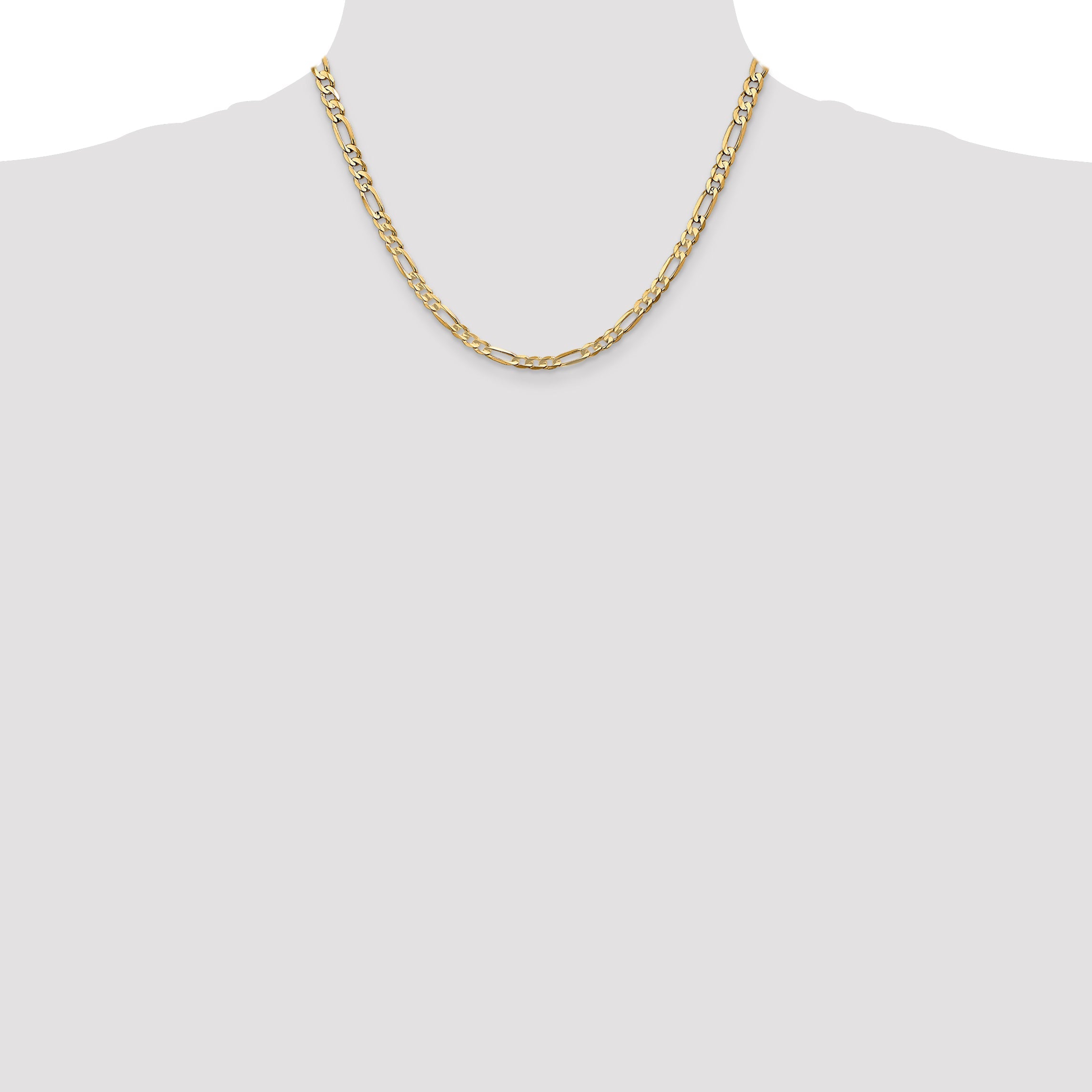 14K Yellow Gold 18 Inch 4.5mm Concave Open Figaro With Lobster Clasp Chain Necklace