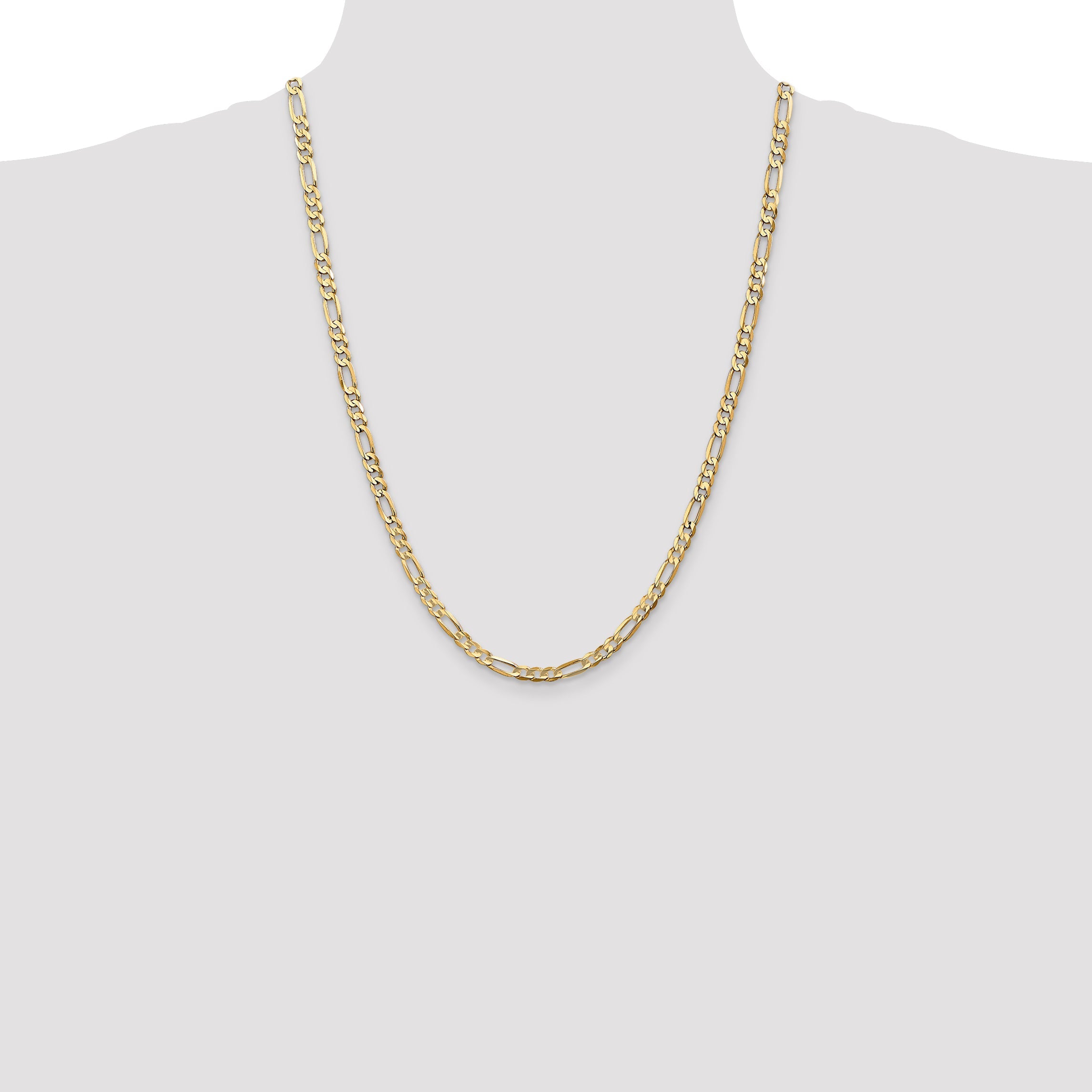 14K Yellow Gold 24 Inch 4.5mm Concave Open Figaro With Lobster Clasp Chain Necklace