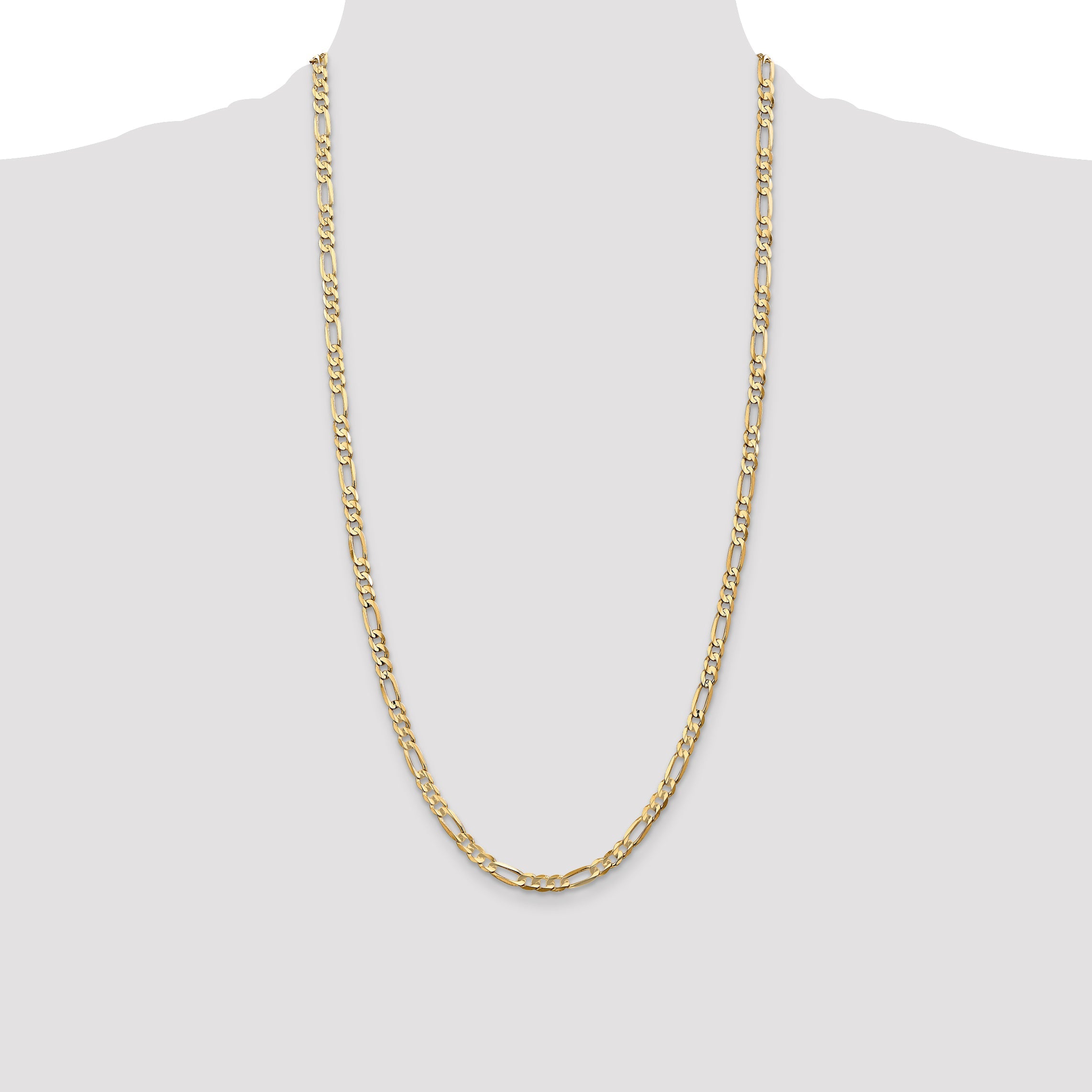 14K Yellow Gold 28 Inch 4.5mm Concave Open Figaro With Lobster Clasp Chain Necklace