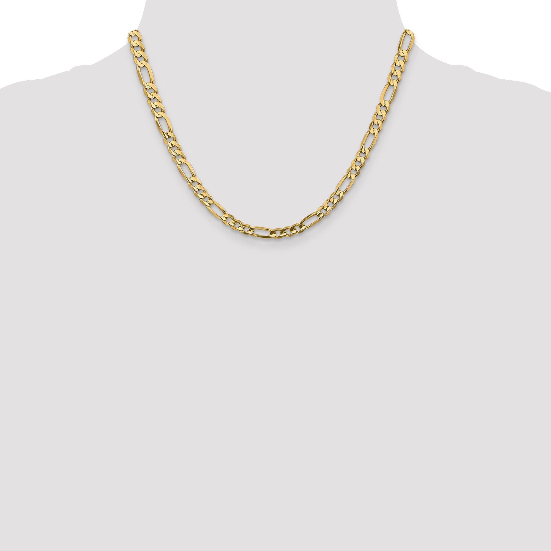 14K Yellow Gold 18 Inch 5.5mm Concave Open Figaro With Lobster Clasp Chain Necklace