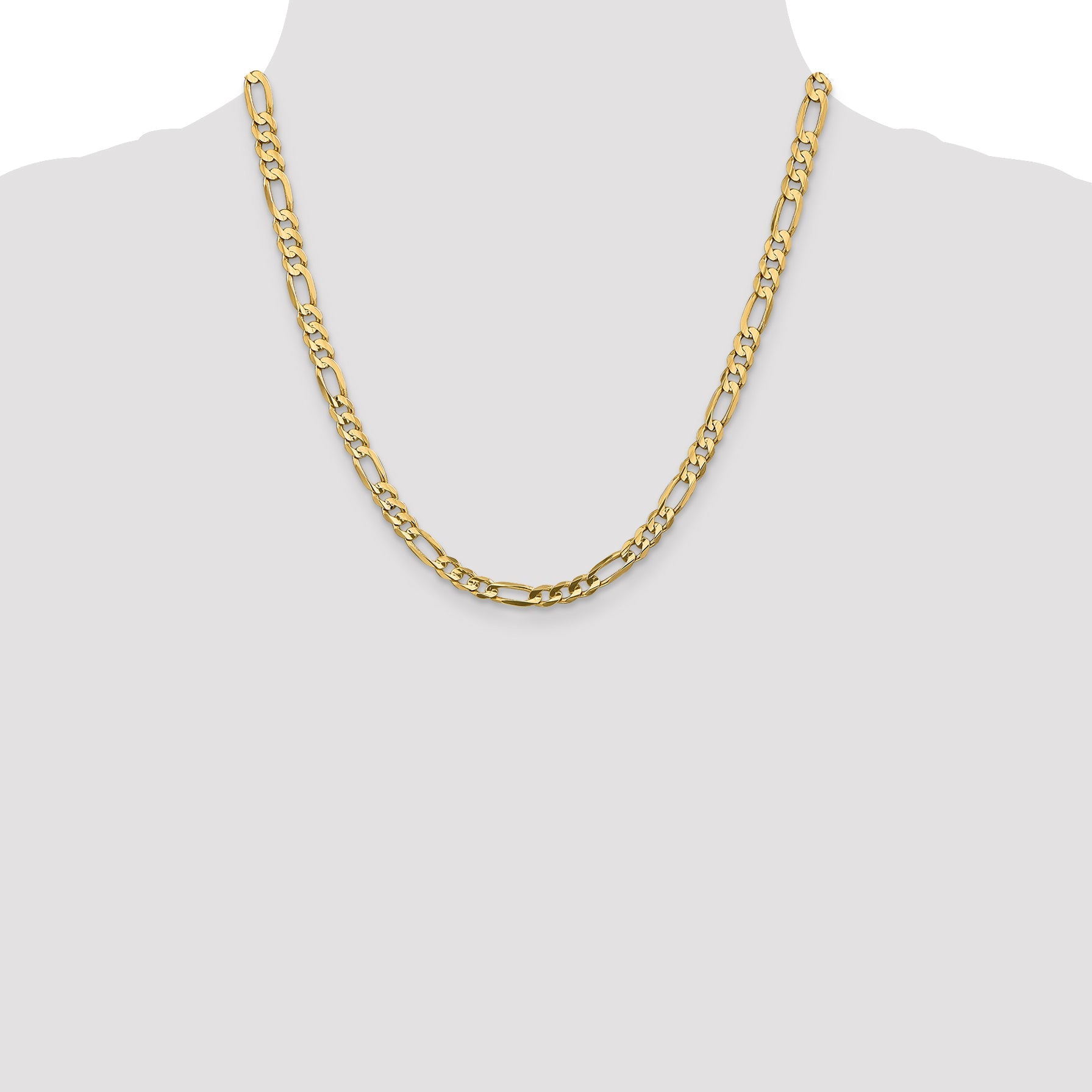 14K Yellow Gold 20 Inch 5.5mm Concave Open Figaro With Lobster Clasp Chain Necklace