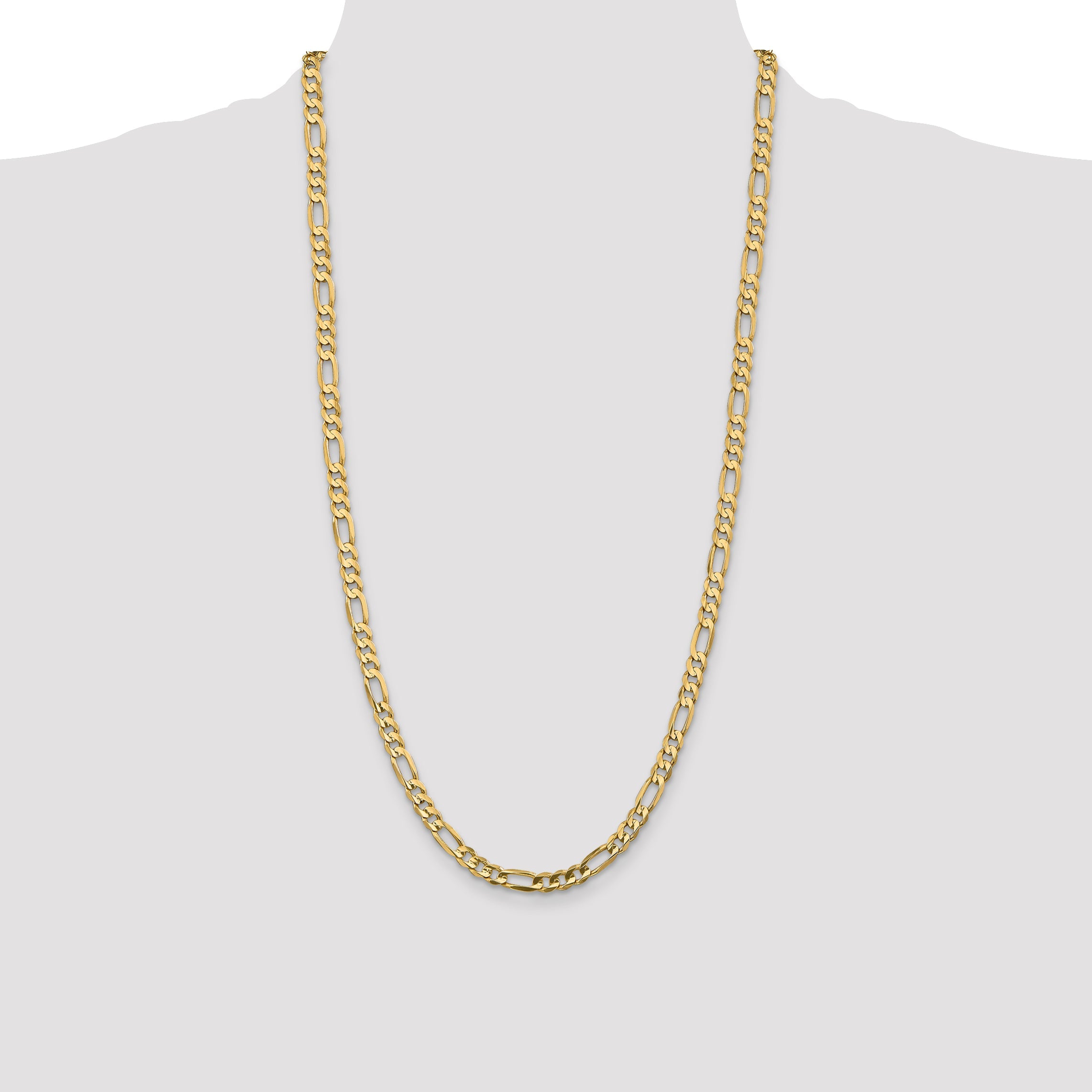 14K Yellow Gold 28 Inch 5.5mm Concave Open Figaro With Lobster Clasp Chain Necklace