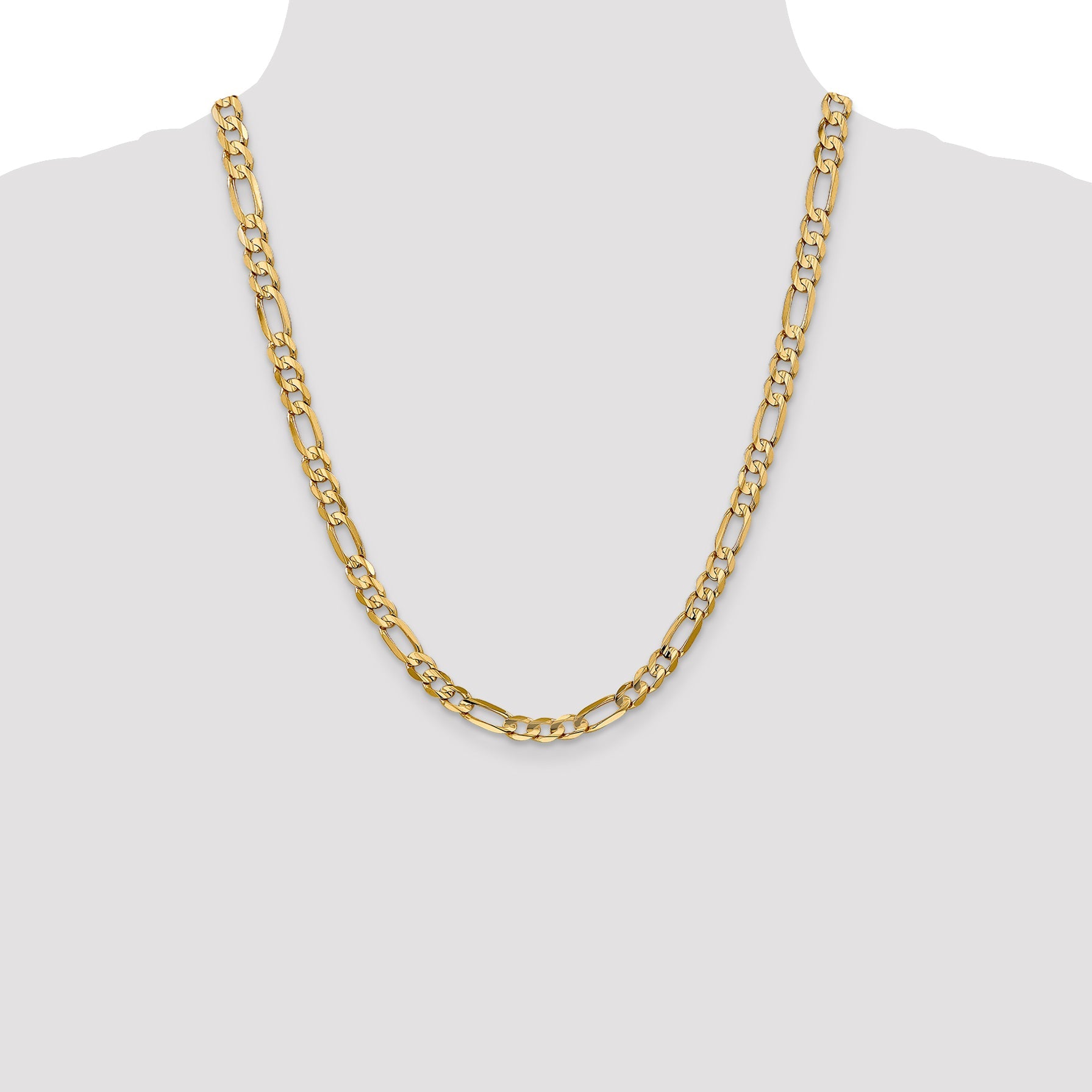 14K Yellow Gold 22 Inch 6mm Concave Open Figaro With Lobster Clasp Chain Necklace