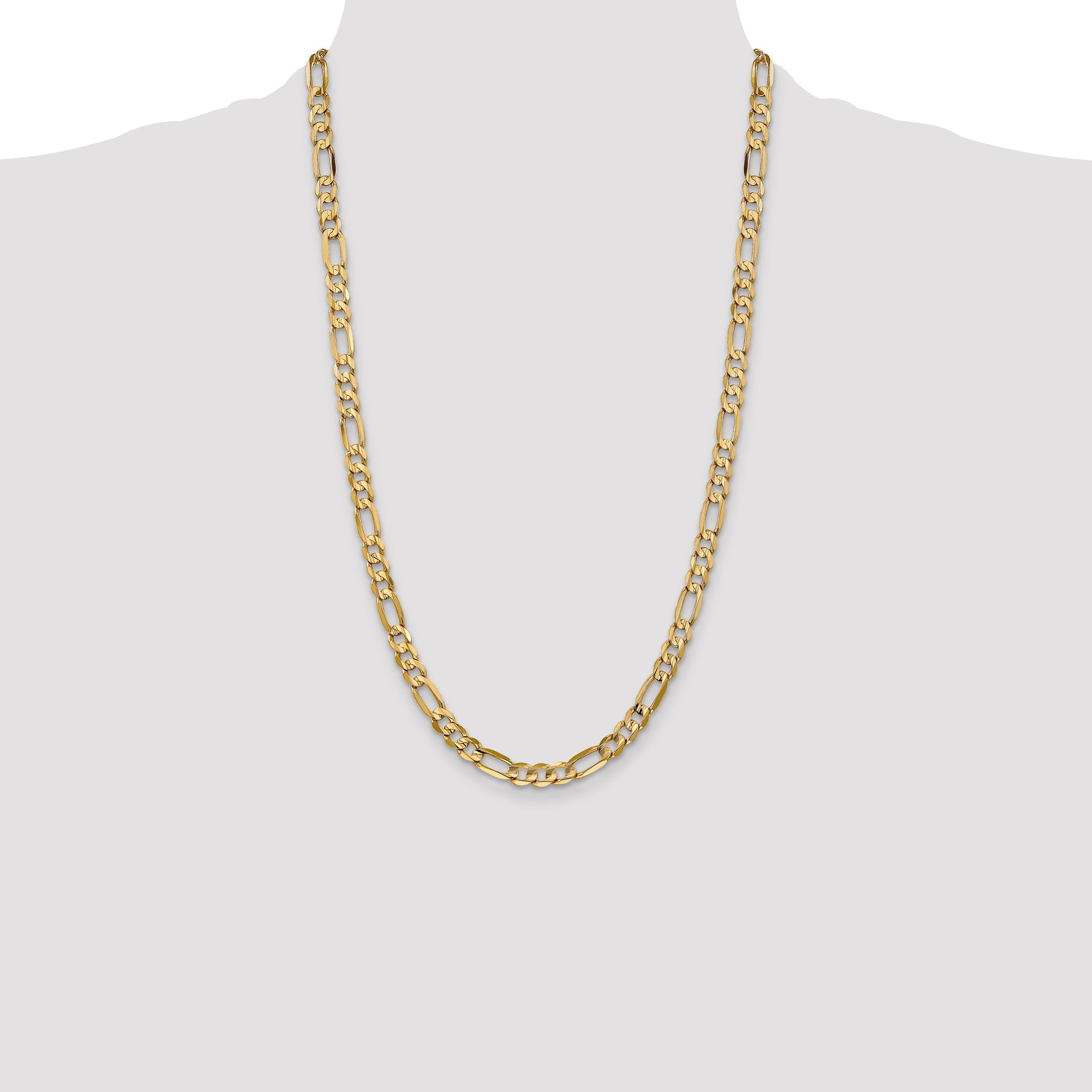 14K Yellow Gold 26 Inch 6mm Concave Open Figaro With Lobster Clasp Chain Necklace