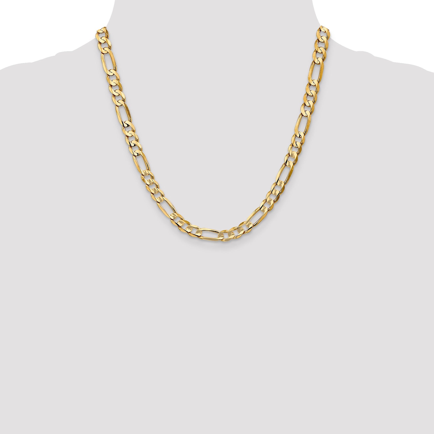 14K Yellow Gold 20 Inch 6.75mm Concave Open Figaro With Lobster Clasp Chain Necklace