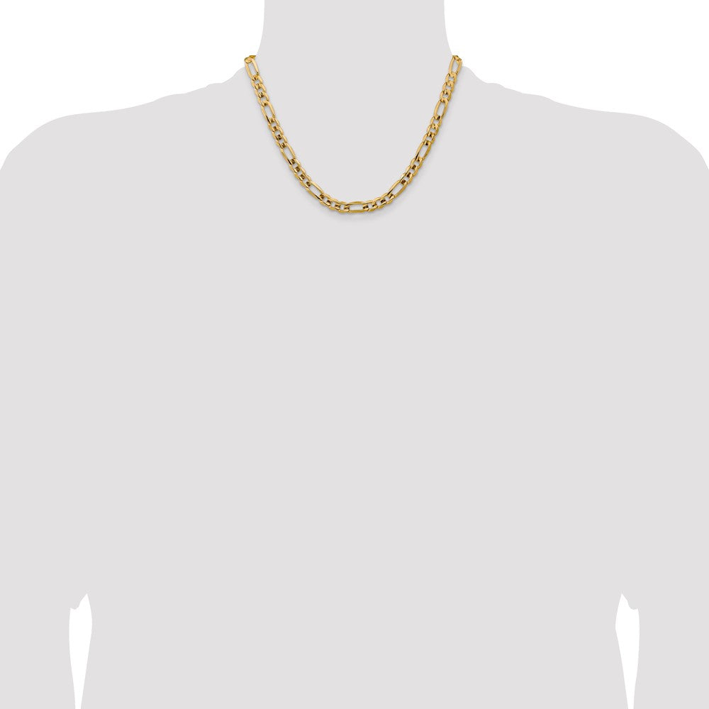14K Yellow Gold 18 Inch 7.5mm Concave Open Figaro With Lobster Clasp Chain Necklace
