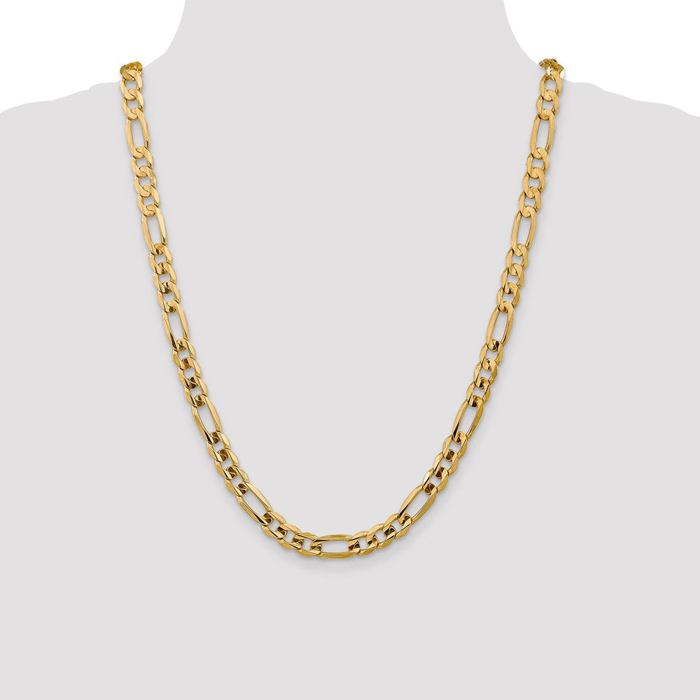 14K Yellow Gold 24 Inch 7.5mm Concave Open Figaro With Lobster Clasp Chain Necklace