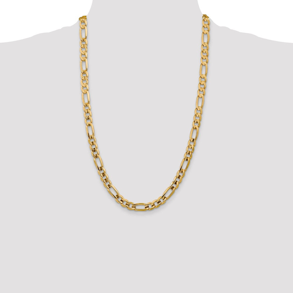 14K Yellow Gold 26 Inch 7.5mm Concave Open Figaro With Lobster Clasp Chain Necklace