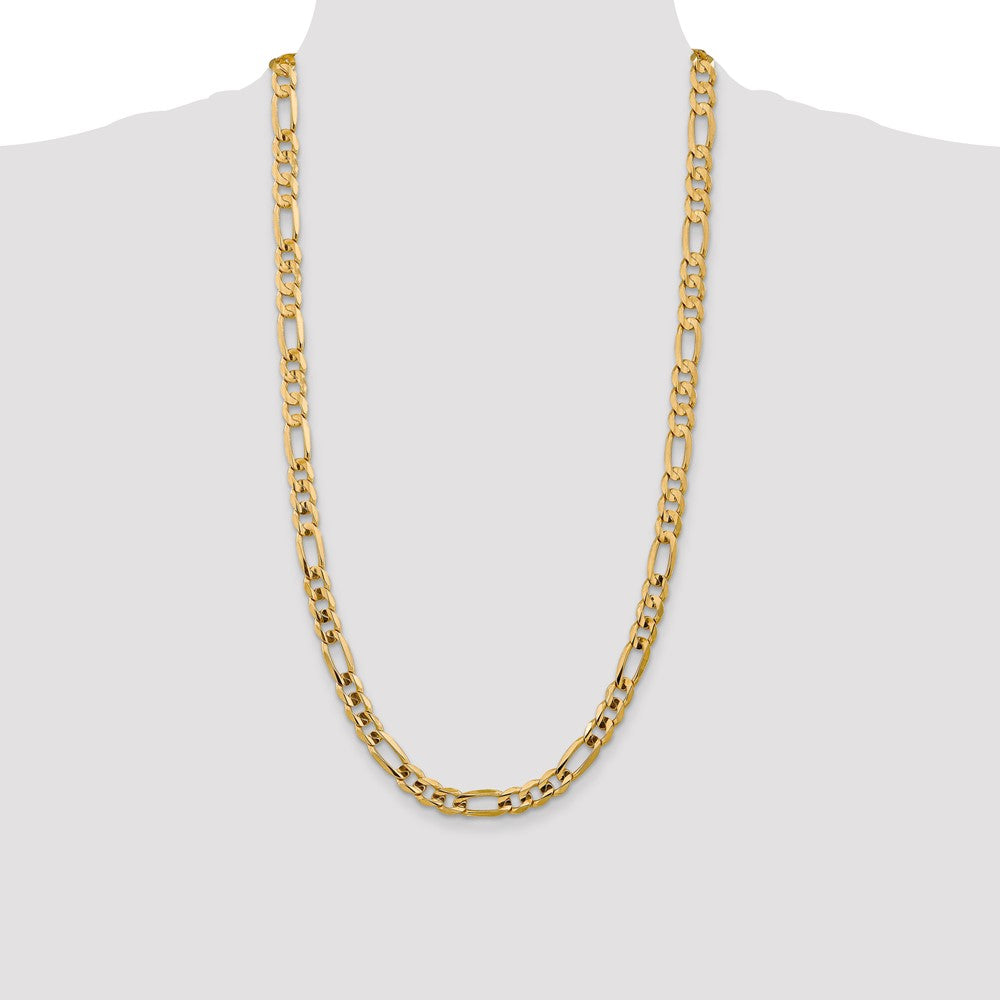14K Yellow Gold 28 Inch 7.5mm Concave Open Figaro With Lobster Clasp Chain Necklace