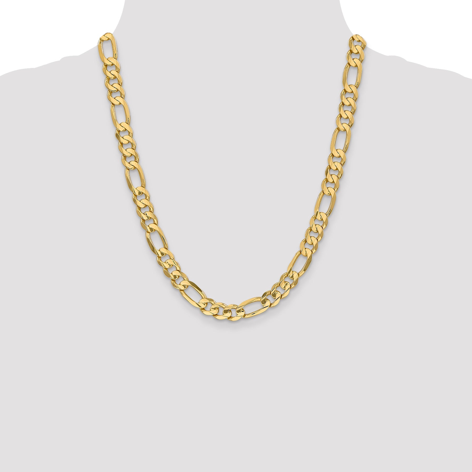 14K Yellow Gold 22 Inch 8.75mm Concave Open Figaro With Lobster Clasp Chain Necklace